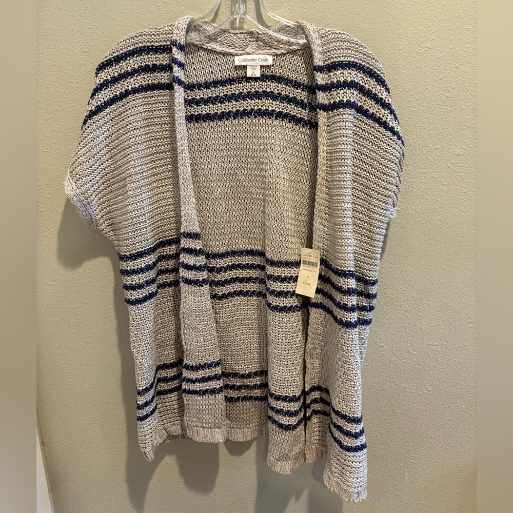 Coldwater Creek Gray and Navy Striped Cardigan